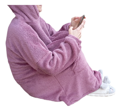 Buzo Manta Uva Capucha Oversize Pijama Peluche Tapado Suelt