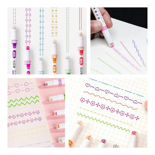 Canetas Coloridas Fine Carimbo Roller Papelaria Fofa 6unid