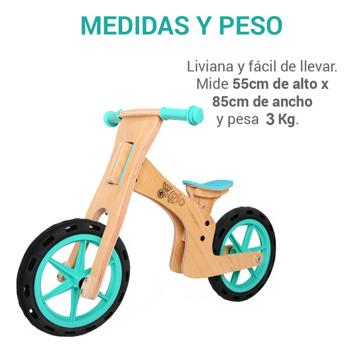 Bicicleta De Inicio De Madera Gio Clásica, Sin Pedales Turquesa