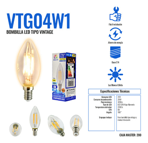 Foco led Megaluz VTG04W1 Vela color blanco cálido 4W 2700K 320lm