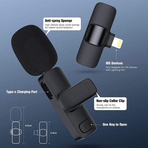 Micrófono Para iPhone/type-c Lavalier Bluetooth Inalámbrico