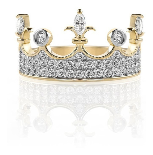 Anillo Corona Imperial Zirconia Dama Oro 14k