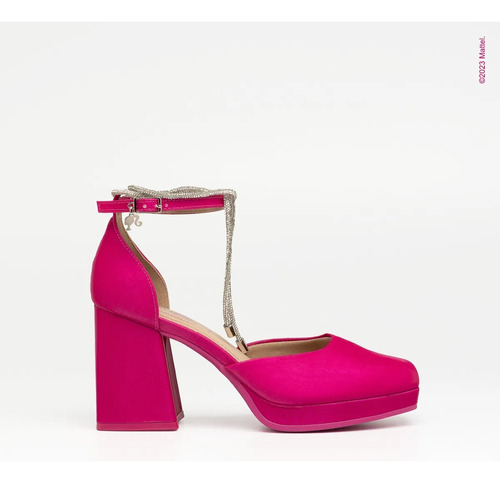 Sapato Piccadilly Collab Barbie Tecido Gloss Strass Rosa