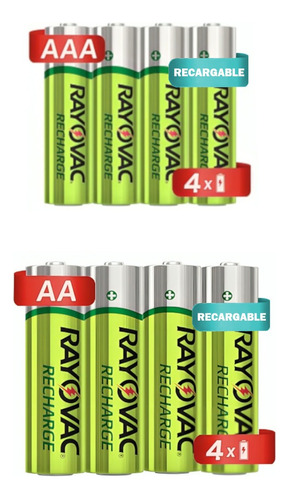 Pilas Baterias Recargables Rayovac 4aa 1350mah + 4aaa 650mah