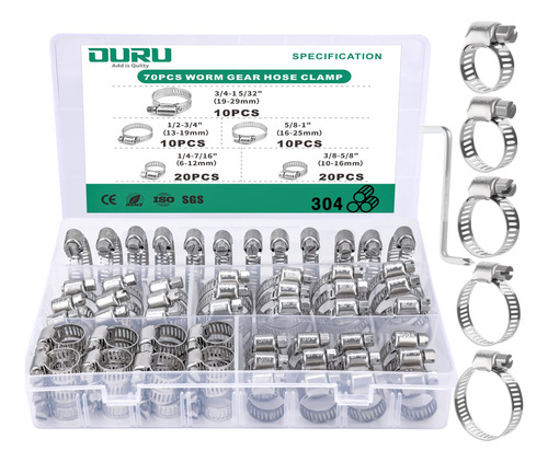 Ouru Kit Surtido De 70 Abrazaderas De Manguera De Acero Inox