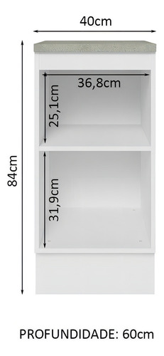 Gabinete Bajo Cocina Madesa Lux 40cm Con Encimera Color Blanco/Gris