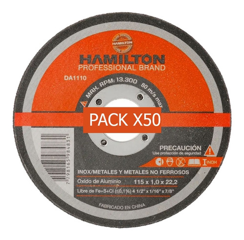 Disco Abrasivo Pack X50 Corte 115x1mm Acero Hierro Hamilton