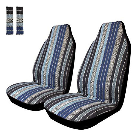 Blue Stripe Front Baja Blanket Bucket Seat Cover 4pcs U...