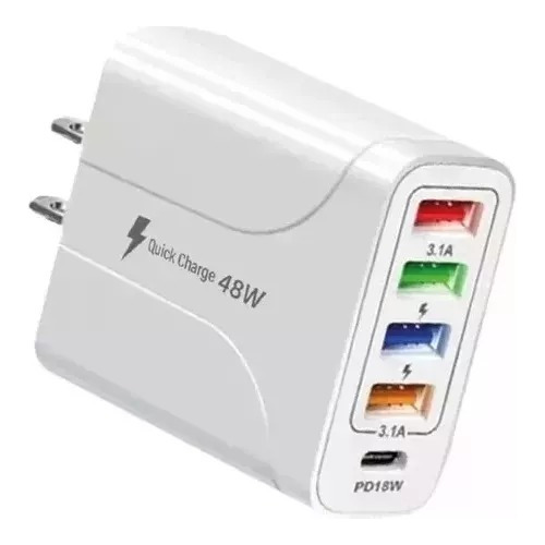 Taco Cargador De Pared 5 Puerto Usb / Type C Carga Rapida 