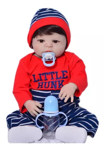 Bebe Reborn 57 Cm Menino Henrique Silicone + Brinde