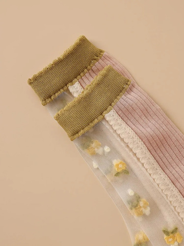 4 Pares De Calcetines De Malla Transparente Con Estampado