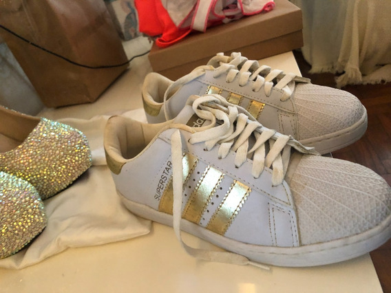 tenis adidas superstar feminino branco e dourado