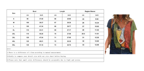 Women's V Print Loose Vintage Short Sleeve Shirt