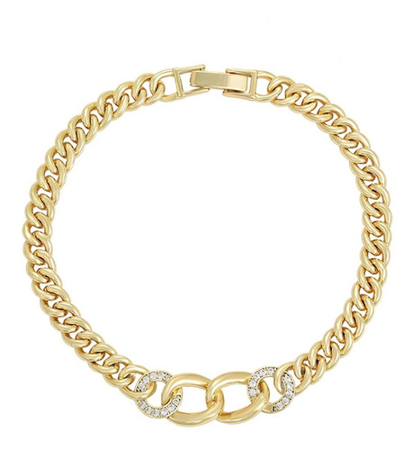 Brazalete Oro 14k Laminado Tejido Cubano Swarovski 19cm Fino