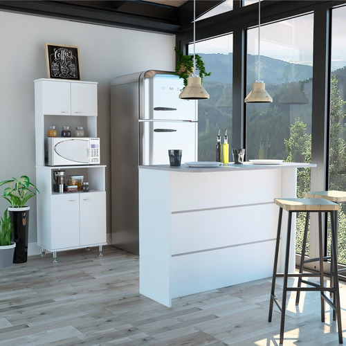 Combo Kitchen 15 Mueble Microondas + Barra Cocina - Blanco