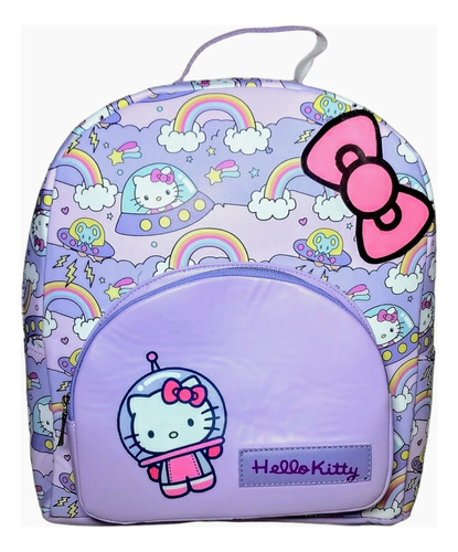 Mochila Hello Kitty Arcoiris Para Mujer Juvenil Color Morado Diseño De La Tela Liso