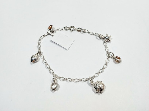 Pulsera De Plata Cadena Con Dijes Varios 18cm P768 