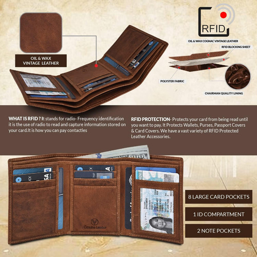 Valenchi Billetera Trifold De Piel Para Hombre - Rfid Blo...