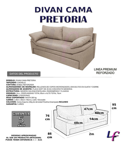Divan Cama + Colchon Sofa Sillon 3 Cuerpos Linea Premium