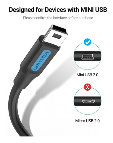 Cable Tipo C A Mini Usb Vention Carga Y Datos 150cm 10 Pzas