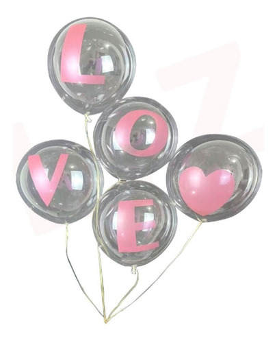 Globos Burbuja Transparente Love Decoración Set 5 Pzs