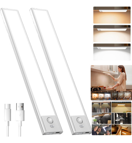 2pack Lámpara 120 Led Barra Luz Sensor Movimiento Casa Baño Blanco