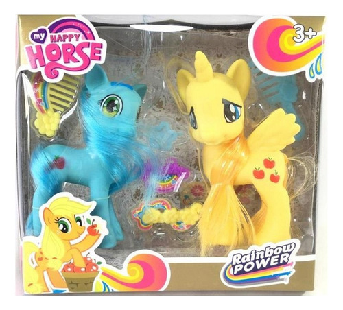 Ponys Unicornio Set 2 Caballitos Poni Rainbow Con Accesorios