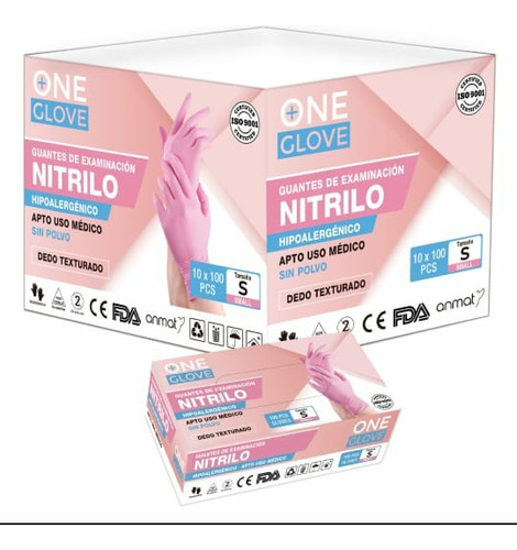 Guantes De Nitrilo Reforzados X 100 U. En Blanco Rosa O Azul