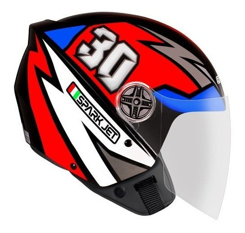 Ebf Capacete Spark Jet 30 Anos + Viseira Fumê Tamanho Do Capacete 56 Cor Preto Brilho / Preto / Branco