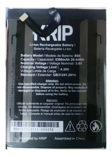 Bateria Pila Krip K66 B66 5380mah Somos Tienda 