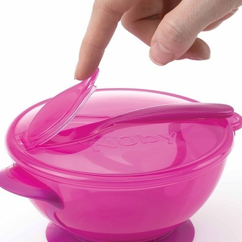 Imagen 6 de 9 de Porta Comida Bebé Rosa Plato Tapa Cuchara Nuby Bol