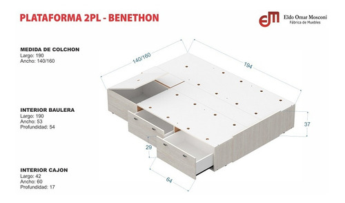Imagen 4 de 5 de Cama Plataforma Box 2 Plazas 4 Caj 2 Espac Regulable 140 160