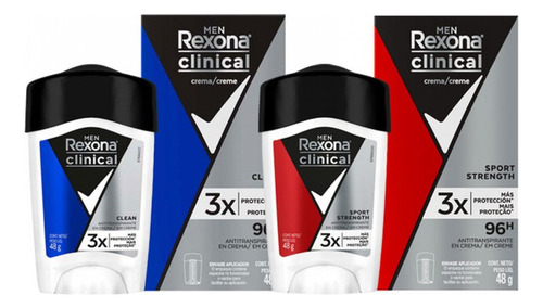Pack de Desodorante Crema Clean y Sport Strength 48g C/U Rexona Men Clinical