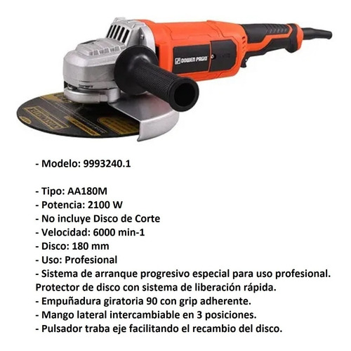 Imagen 2 de 3 de Amoladora Angular 180mm 2100w Dowen Pagio 9993240.1 220v