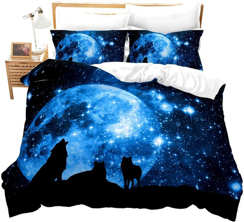  Wolf Duvet Cover Set For Kids Boys D Print Galaxy Bedd...