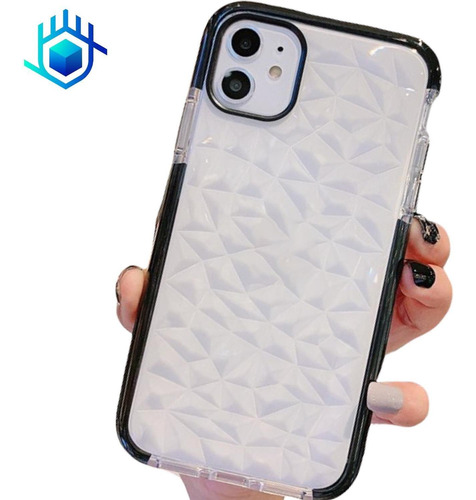 Imagen 1 de 10 de Case Para iPhone De Diamantes 3d Goma Gruesa Relieve Resistente Uso Rudo Hombre Mujer Dama Funda Bordes Con Airbag Moda