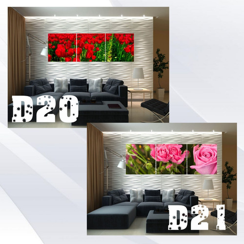 Tríptico Decorativo Flores En Marcado Madera Mdf 9mm