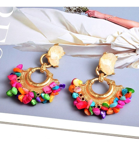 Imagen 2 de 3 de Pendientes Aros Multicolor Piedras Fantasia