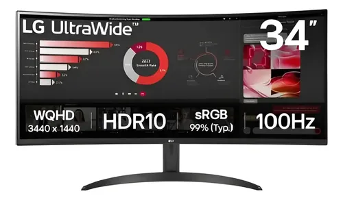 Monitor LG Ultrawidetm Curvo 34 Quadhd 100hz 34wr50qk-b Preto 127/220v