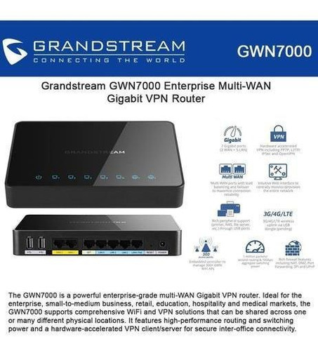 Imagen 2 de 4 de Router Vpn Inalambrico Grandstream Gwn7000 Multi Wan Balance Carga Puertos Gigabite Poe + 2 Usb Apto 3g 4g