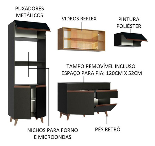 Imagem 4 de 10 de Cozinha Completa Madesa Reims 260001 Com Armário E Balcão