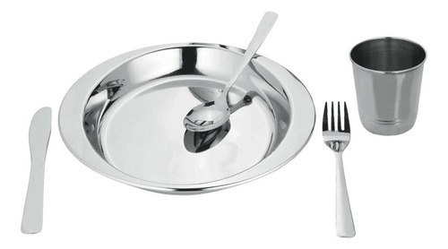 Conjunto Jogo Prato Talher E Copo Infantil Inox 5 Peças