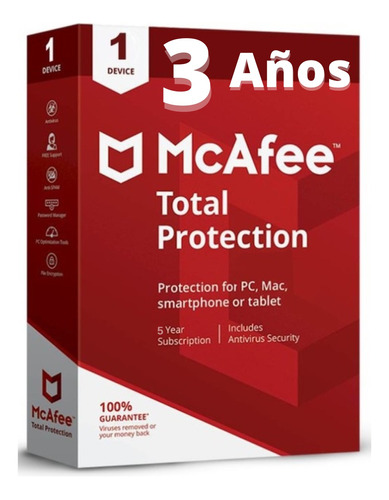 Antivirus Mcafee Total Protection 1 Pc 3 Años Envío Rápido/.