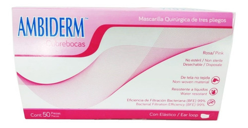 Cubrebocas 2 Piezas Ambiderm Nivel 3 Mascarilla Ttp Colores Color Rosa-azul