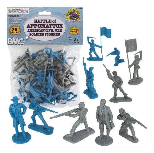 Bmc Civil War Plasticmen - 26 Figuras De Soldado De La Bata. Color Azul/gris