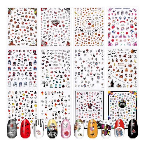 Ebanku 12 Hojas Halloween Nail Art Stickers Calcomanías 3d A