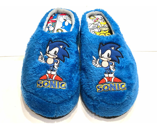 Pantuflas Sonic Chicos Peluche Acolchadas Térmicas Antidesl