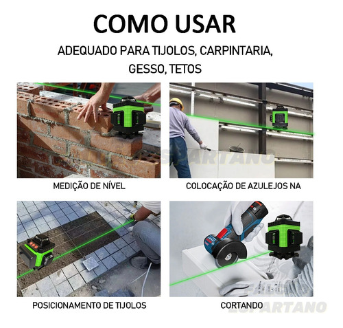 Nível Laser 16 Linhas 4d 360° Com 2 Baterias+ Controle+ Base