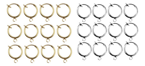24pcs Hoop Ring Para Pendientes Color Plata Oro Sin Perforar