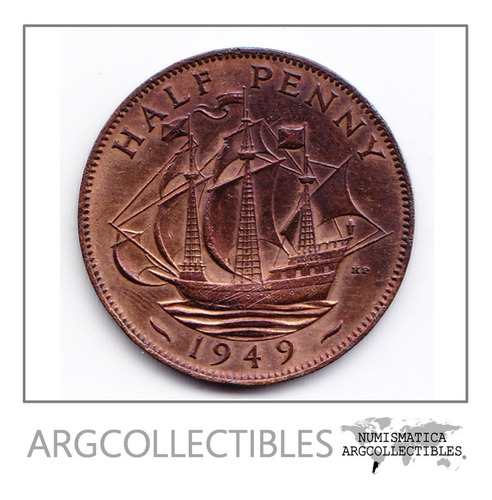 Inglaterra Moneda 1/2 Penny Bronce 1949 Jorge Vi Km-868 Xf